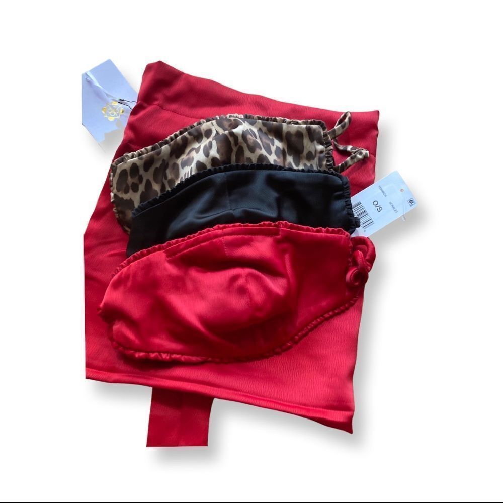 WAYF Mask & Carrying Bag 4-Piece Set, Red/Leopard/Black New With Tag